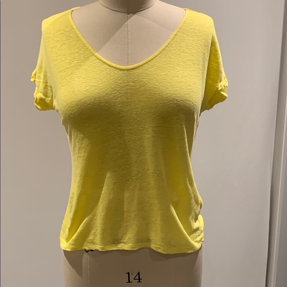 Massimo Dutti 100% Linen Yellow Short Sleeve T-Shirt